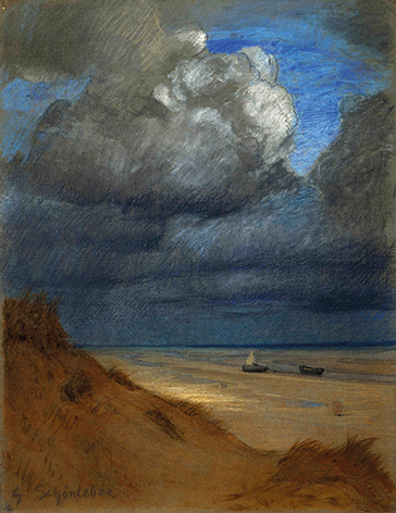Gustav Schönleber, Gewitterstimmung bei la Panne, 1889, Kohle, Patellkreide aus Büttenpapier, Städtische Galerie Bietigheim-Bissingen