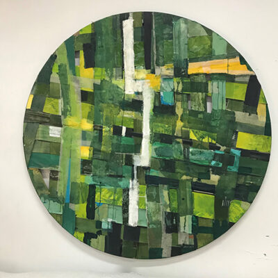 Engdaget Legesse Amede, Weben Grün Round, 2016, Acryl auf Leinwand, 120 x 120 cm. Sammlung Nikola und Simon Busch, Rottweil