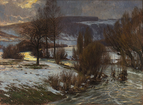 Fritz von Wille, Verschneite Landschaft an der Urft, 1906, Öl auf Leinwand, 110,8 x 150,5 cm © Dr. Axe-Stiftung, Bonn, Foto: Barbara Frommann